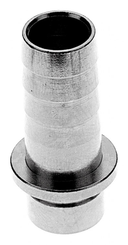 bocal para mangueira de Co2 de 4 mm, direito, com colarinho e ombro, latão niquelado, estanhado no interior.